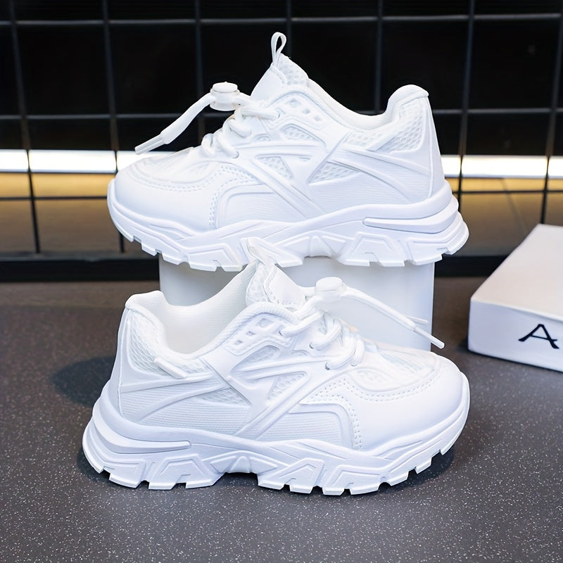 Youngsters' All-Season White Sneakers - Breathable Mesh Lining, Durable Rubber Sole, Comfy Casual & Sport Shoes for Boys and Girls, Perfect for School, Playtime, and Casual Attire, Student Footwear | Lowtop Sneakers | Pu Uppe Beauty World Shop