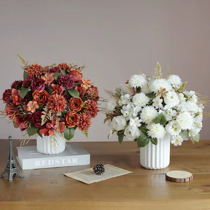 1PC Artificial Rosesflowers New Year'S Home Decoration Wedding Bridal Bouquet Garden Fake Silk Peony Hydrangeas Vase for Board