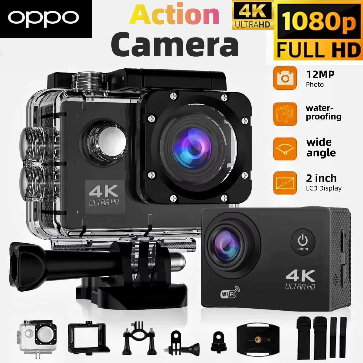 4K Outdoor Wifi Action Camera Helmet Video Recording 4K/30FPS Wifi 2.0 170DGPS 4X Zoom Underwater Waterproof Sports Camera