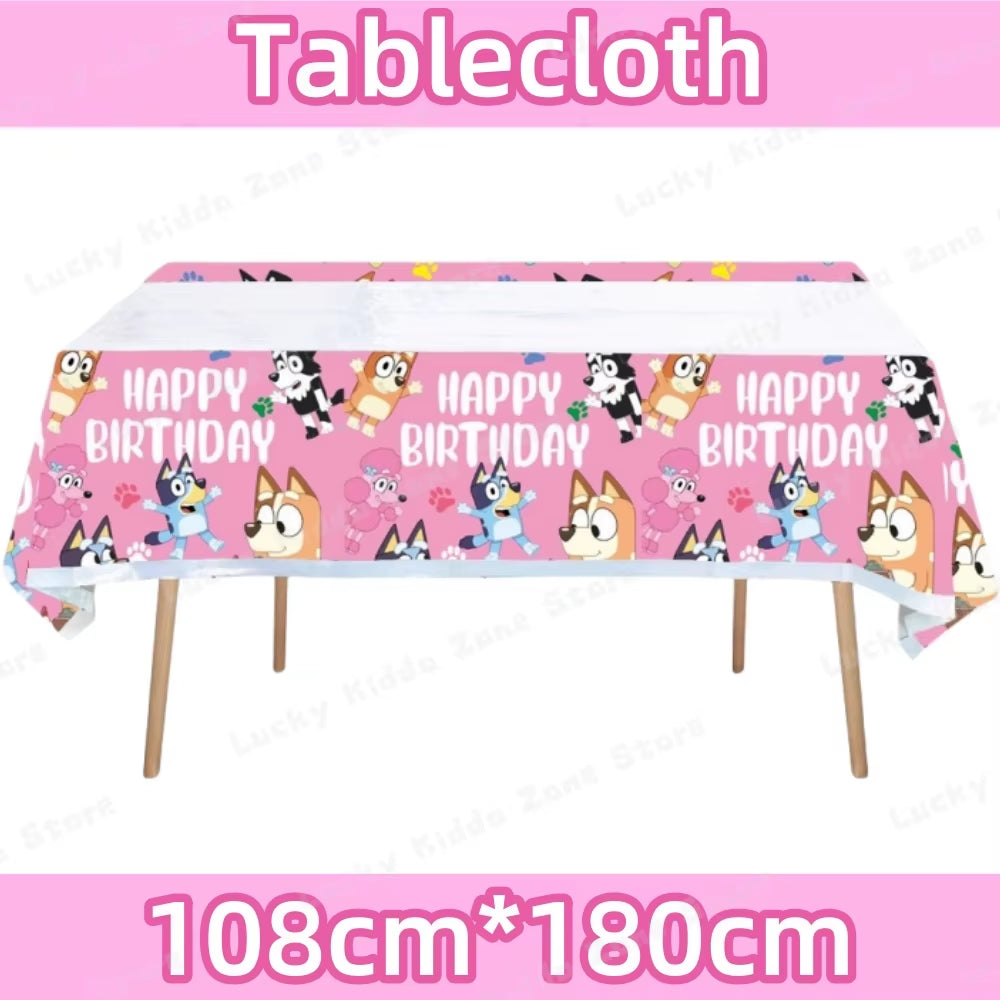 Pink Bluey Birthday Decorations for Kids Latex Aluminum Foil Balloons Bingo Theme Party Event Supplies Disposable Tableware Toys