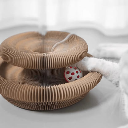 Foldable Cat Scratcher with Bell & Catnip - Multi-Level Cardboard Toy for Kittens, Durable Claw Sharpener