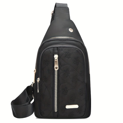 Stylish Embroidered Love Nylon Chest Bag - Water-Resistant, Adjustable Shoulder Strap, Multiple Pockets, Perfect for Outdoor Travel, Hiking, Camping, and Daily Use - Simple, Fashionable, and Practical Messenger Bag Beauty Fashion
