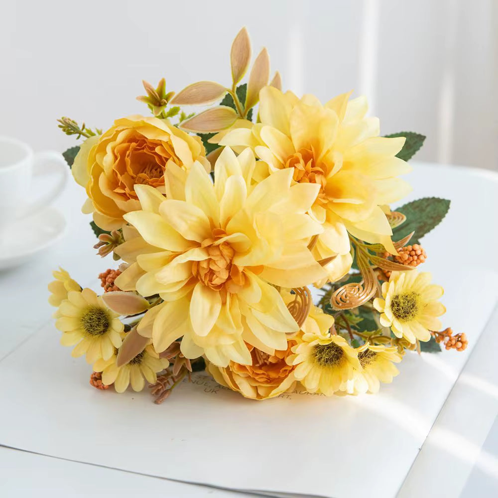 1Pc Hot Sale Artificial Flower Silk Dahlia Rose Daisy Christmas Home Decoration Bonsai Room Wedding Bridal Bouquet Party Diy Box