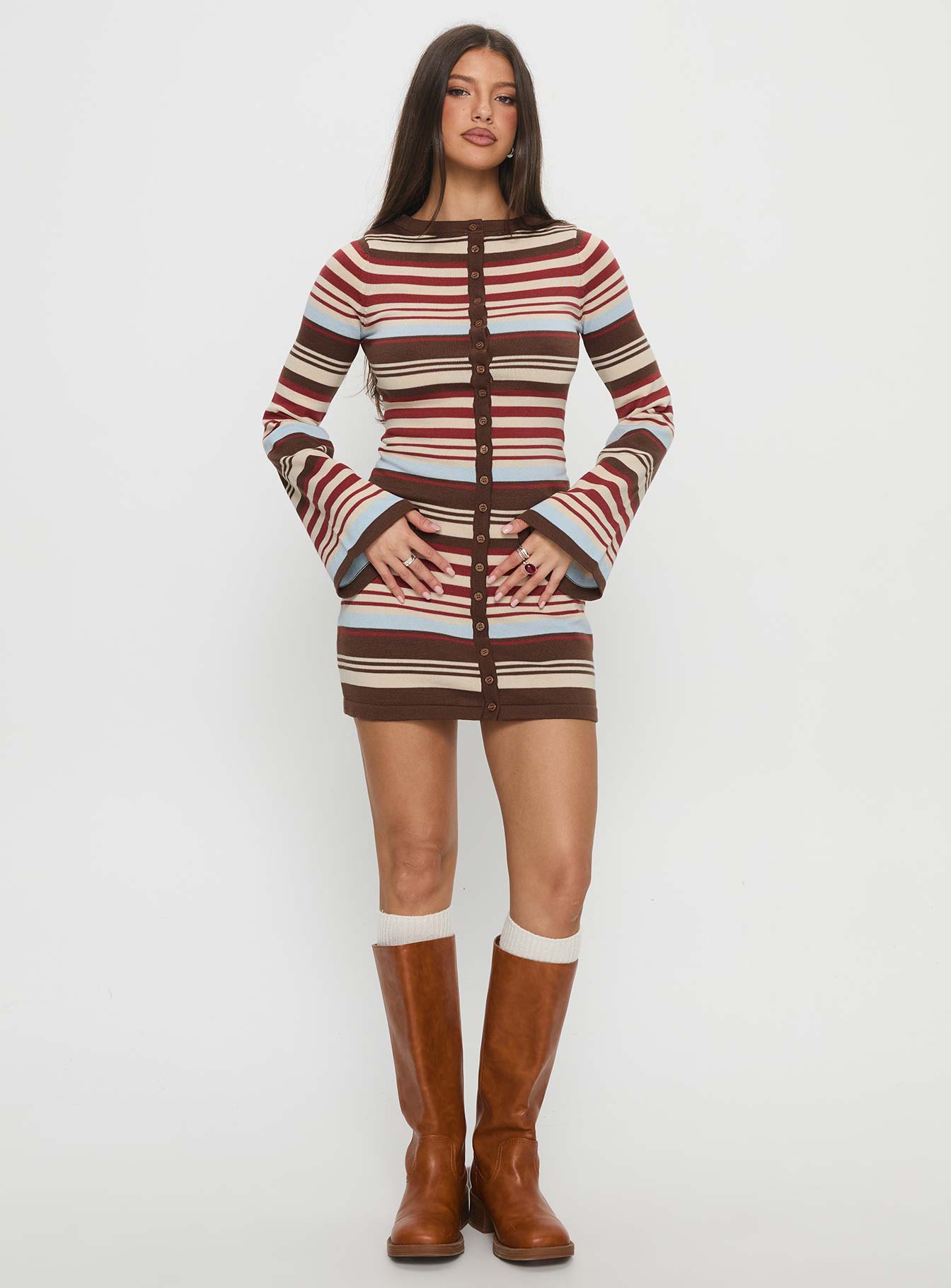 Norelai Long Sleeve Knit Mini Dress Multi Stripe Princess Polly