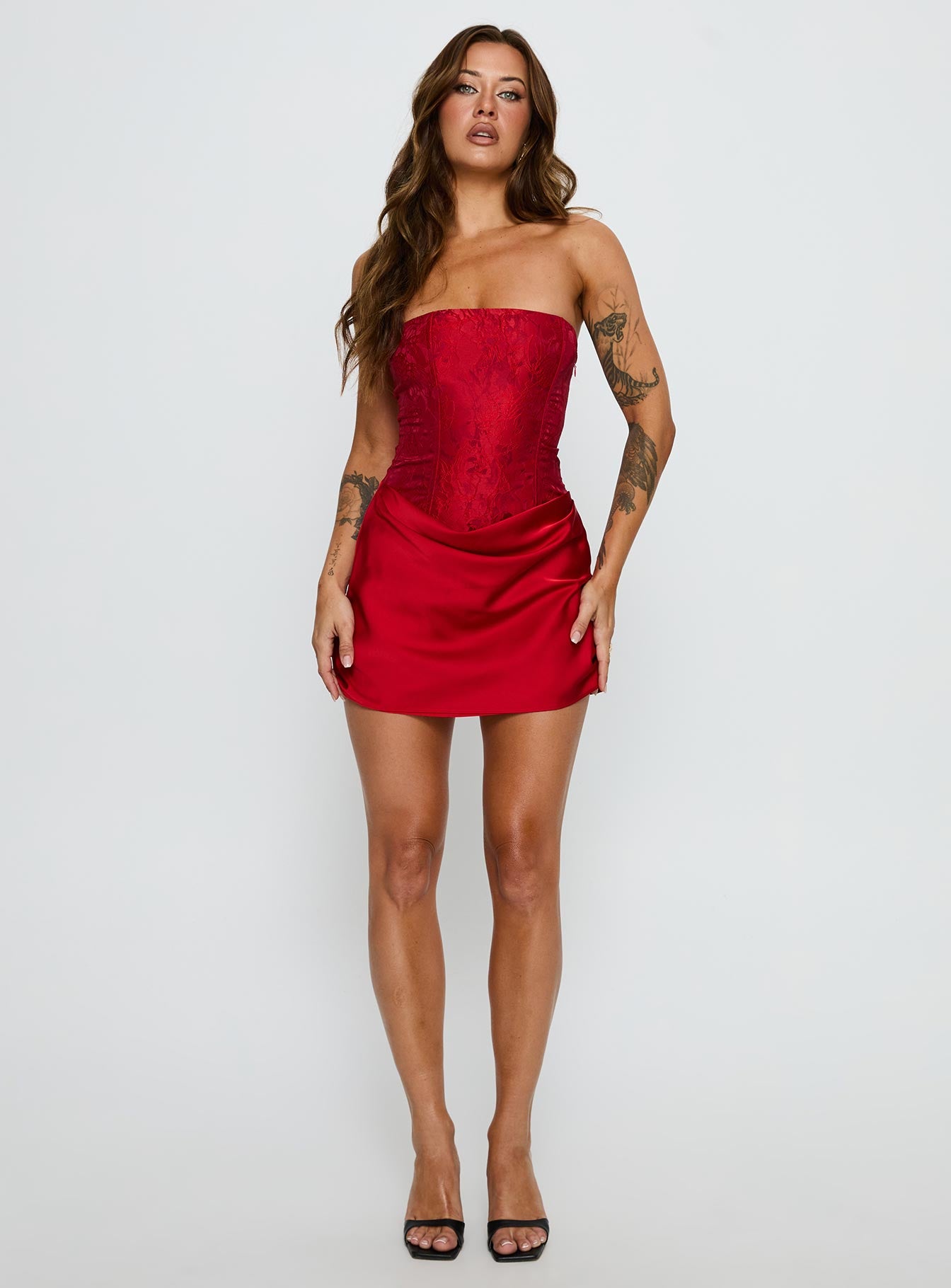 Jenevieve Strapless Drape Mini Dress Red Princess Polly