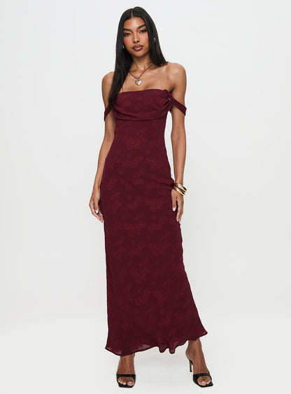 Azura Off The Shoulder Maxi Dress Burgundy Princess Polly