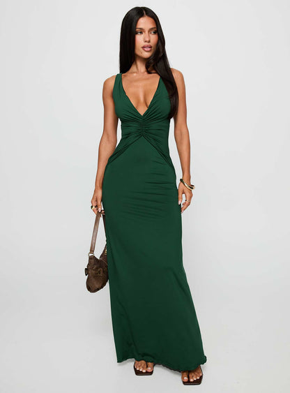 Frederica Plunge Maxi Dress Forest Green Princess Polly