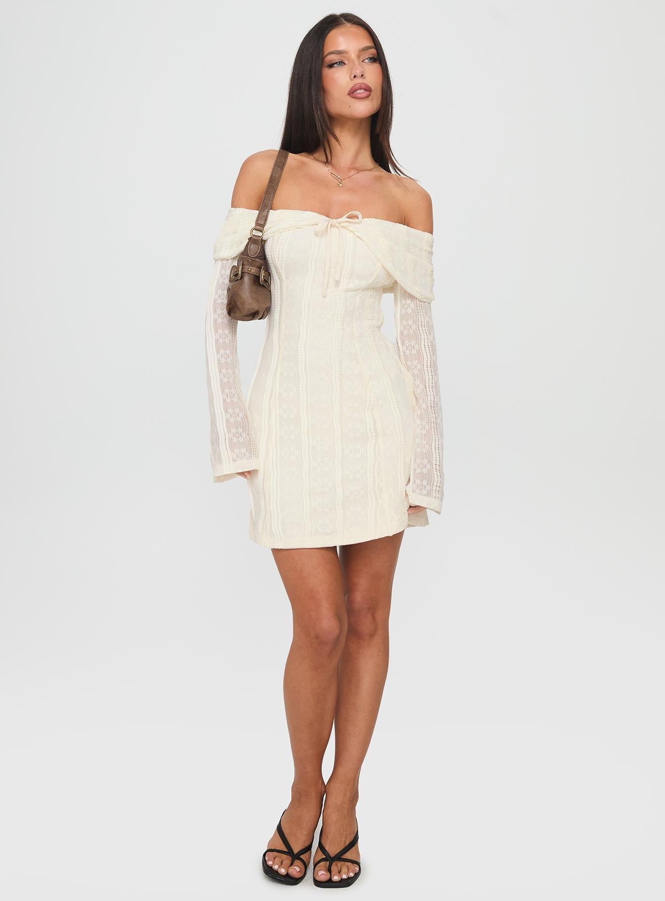 Colettie Long Sleeve Mini Dress Cream Princess Polly