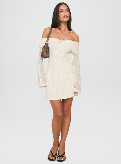 Colettie Long Sleeve Mini Dress Cream Princess Polly