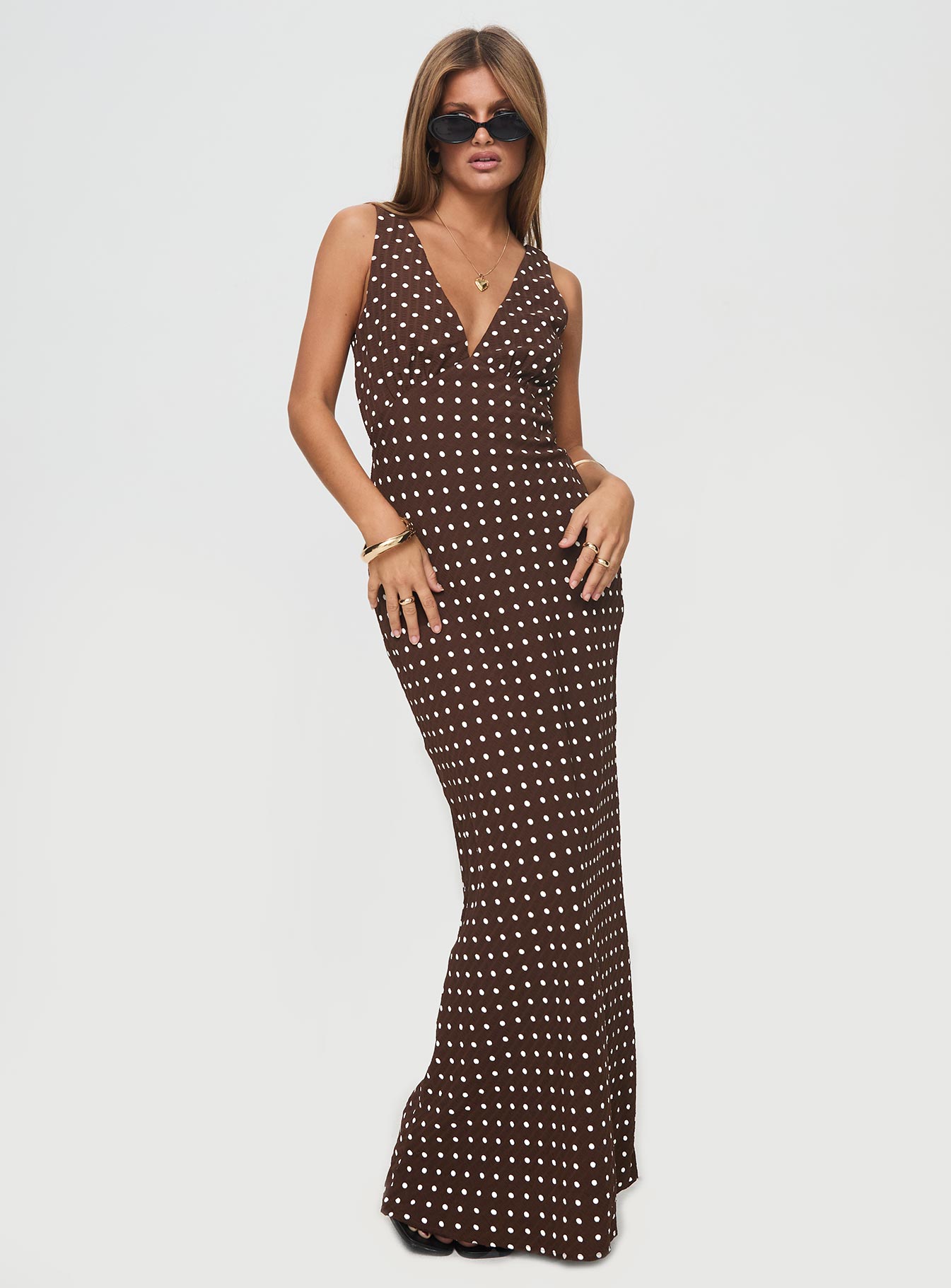 Nellie Maxi Dress Brown Polka Dot Princess Polly