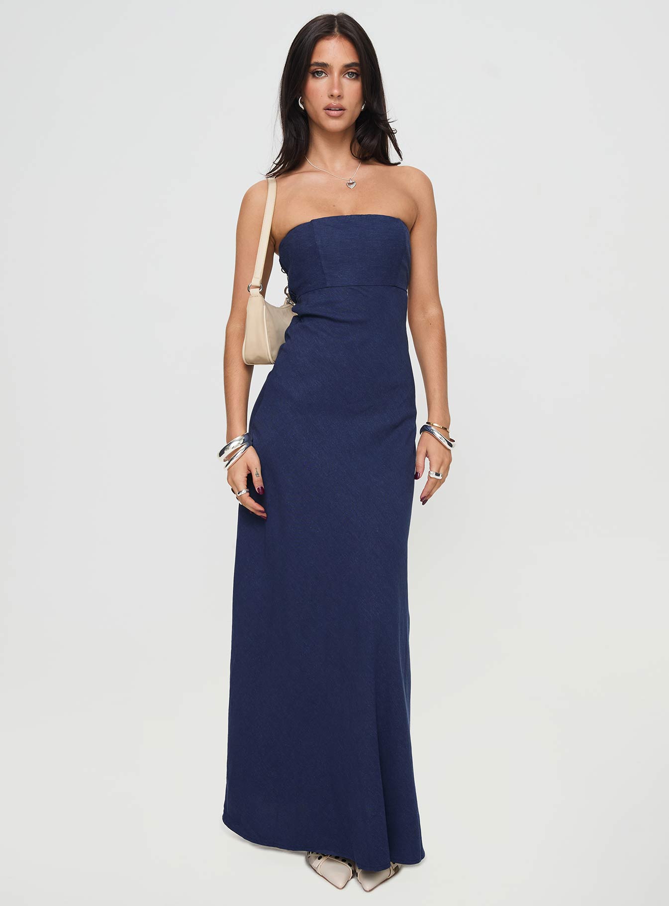 Yahir Strapless Maxi Dress Navy Princess Polly