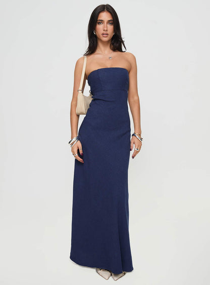 Yahir Strapless Maxi Dress Navy Princess Polly