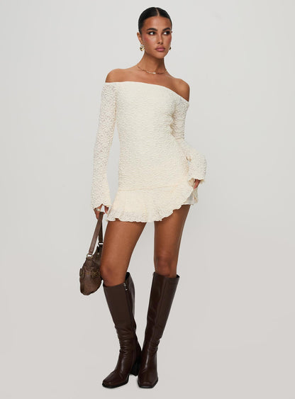 Vancesca Long Sleeve Mini Dress Cream Princess Polly