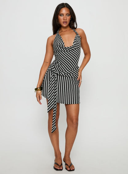 Terika Plunge Neck Halter Mini Dress Grey / Black Princess Polly