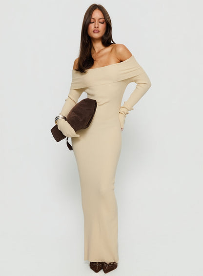 Phylis Off The Shoulder Maxi Dress Cream Princess Polly