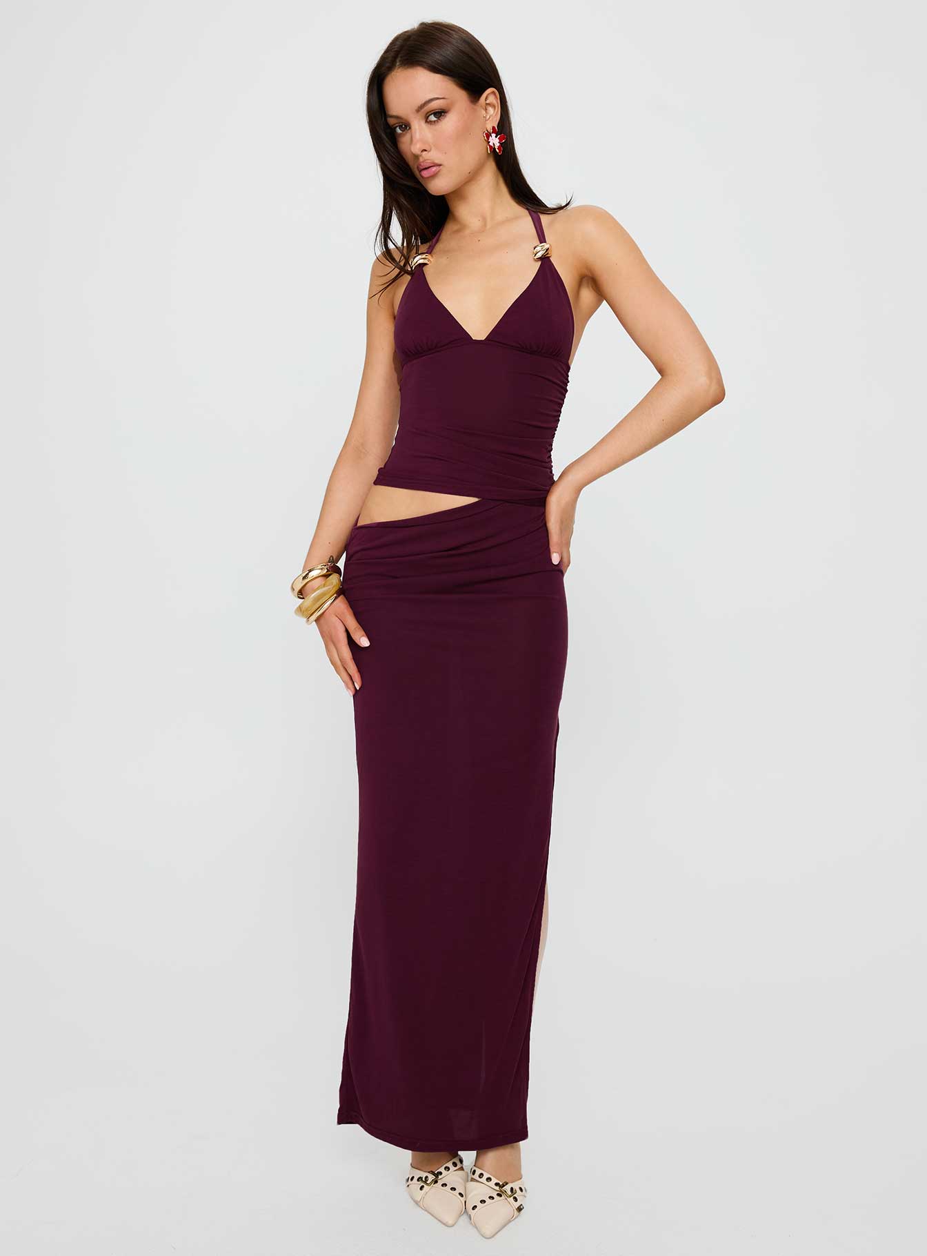Imeraldia Hardware Halter Maxi Dress Currant Princess Polly