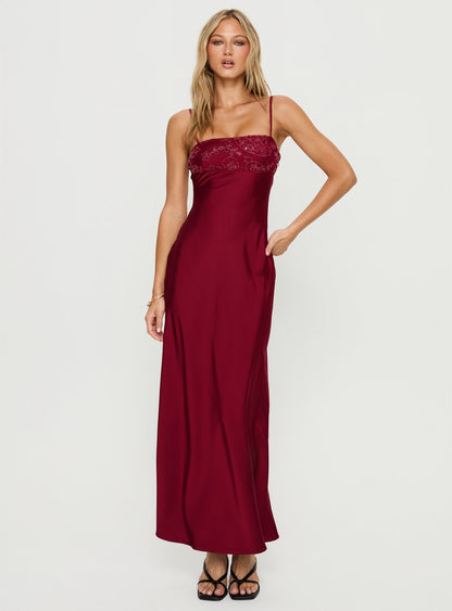 Engracia Sequin Maxi Dress Burgundy Princess Polly