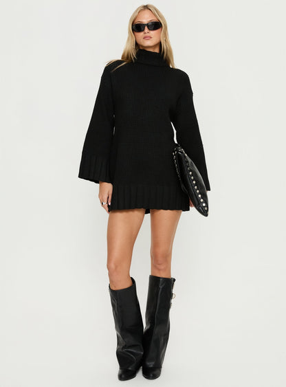 Tarin Long Sleeve Knit Mini Dress Black Princess Polly
