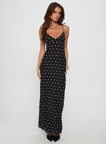 Glass Half Full Mesh Maxi Dress Black Polka Princess Polly