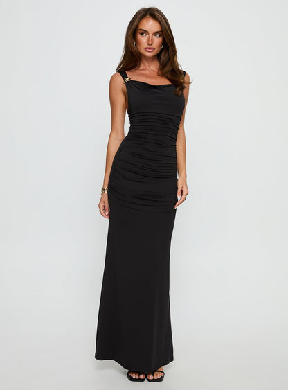 Yakira Halter Cut Out Maxi Dress Black Princess Polly