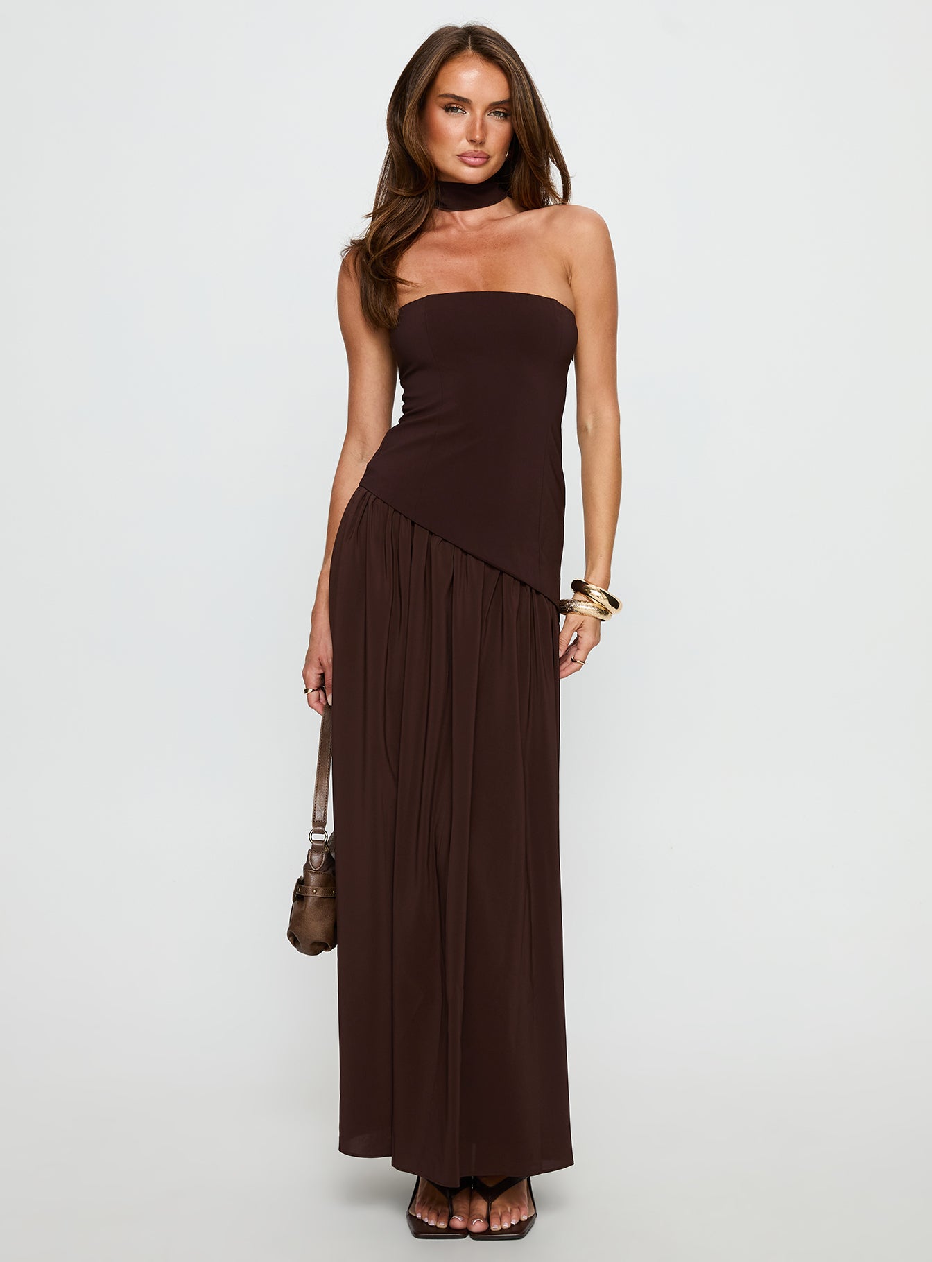 Odela Strapless Drop Waist Maxi Dress Chocolate Princess Polly