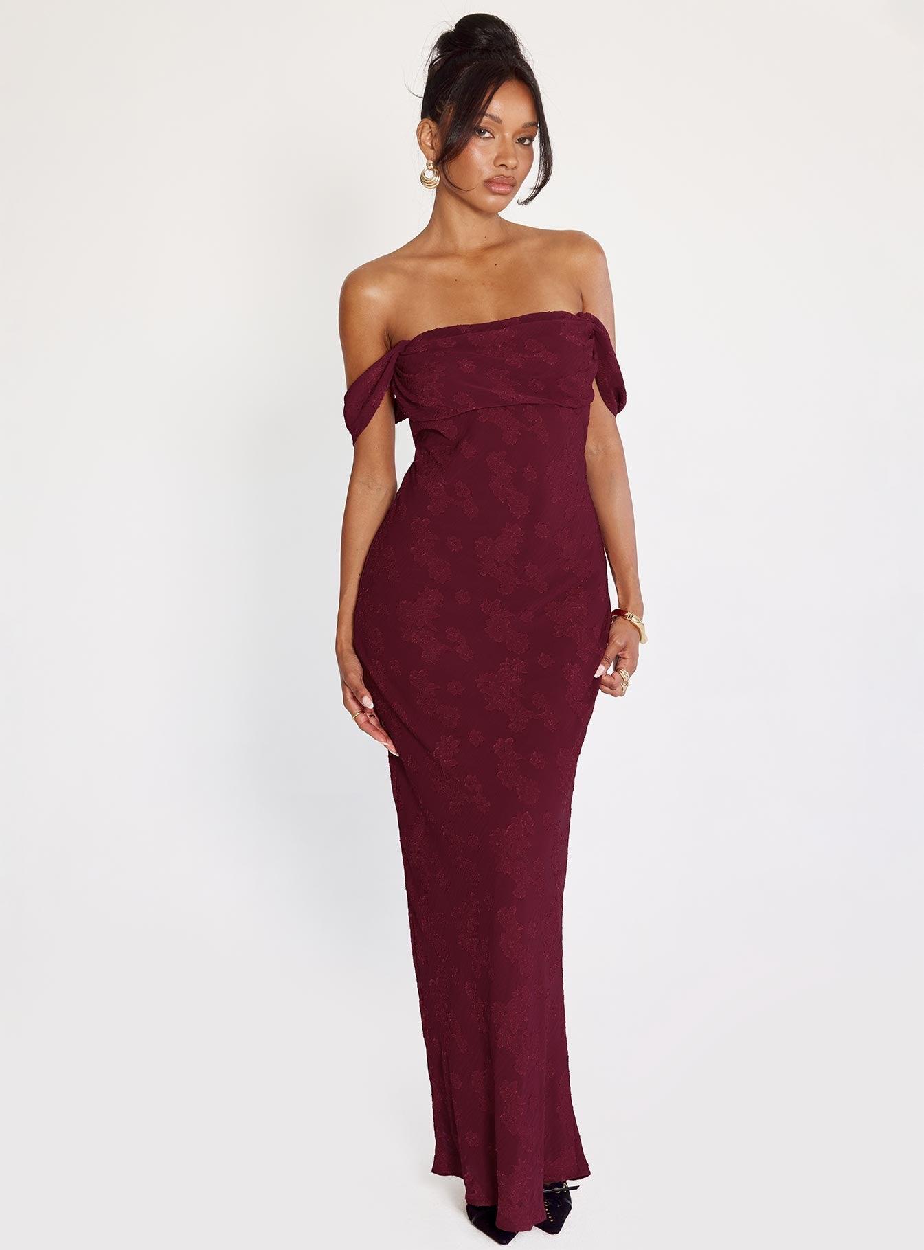 Azura Off The Shoulder Maxi Dress Burgundy Princess Polly