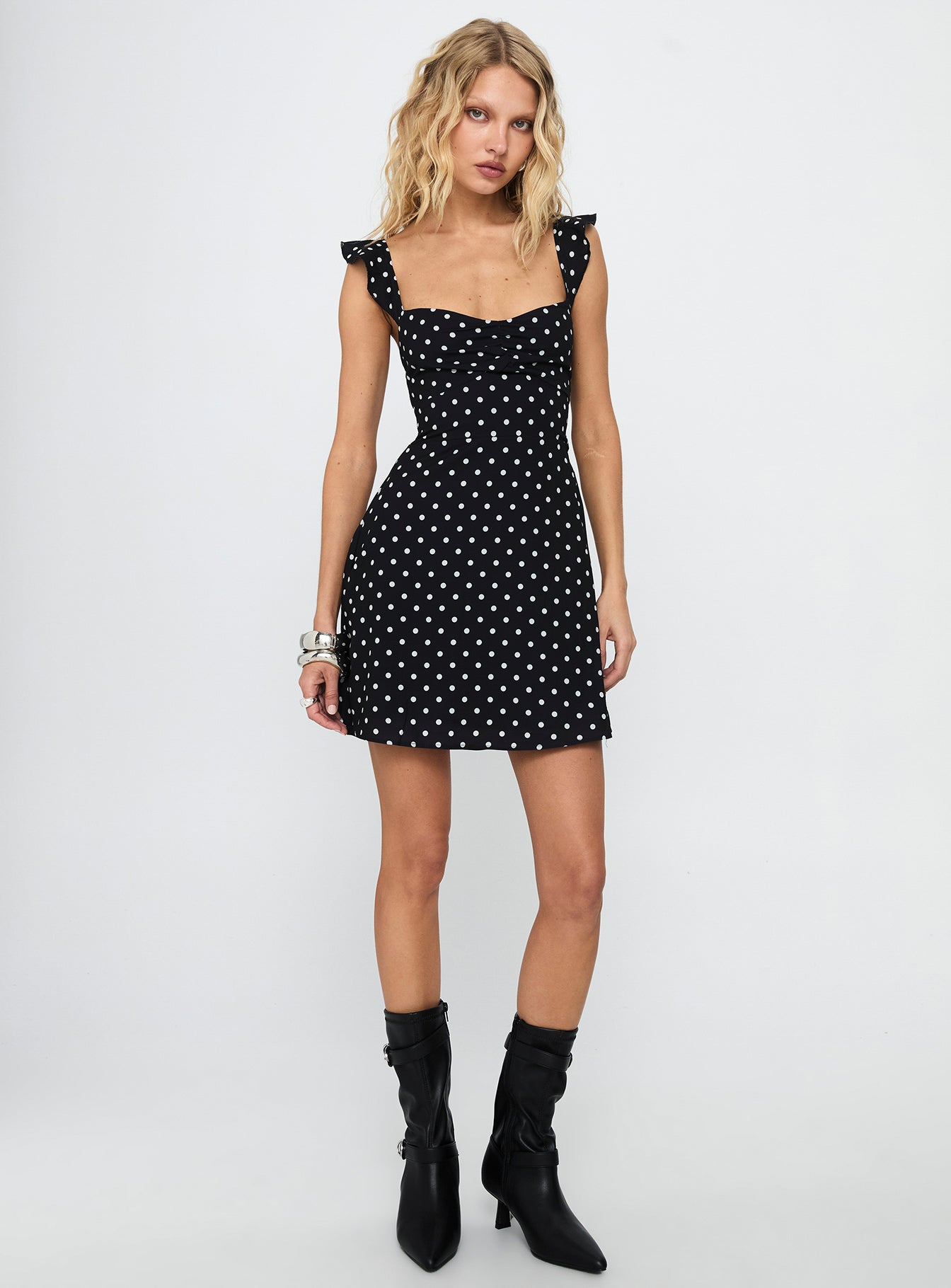 Landon Mini Dress Black / Polka Dot Princess Polly