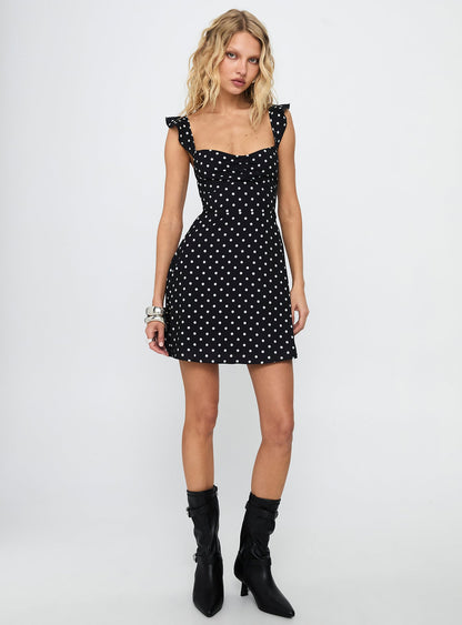 Landon Mini Dress Black / Polka Dot Princess Polly