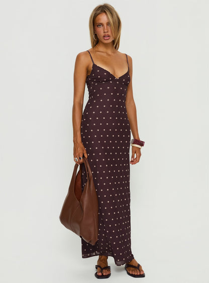 Glass Half Full Mesh Maxi Dress Plum / Pink Polka Dot Princess Polly