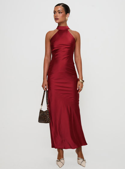 Mordecai Halter Maxi Dress Burgundy Princess Polly