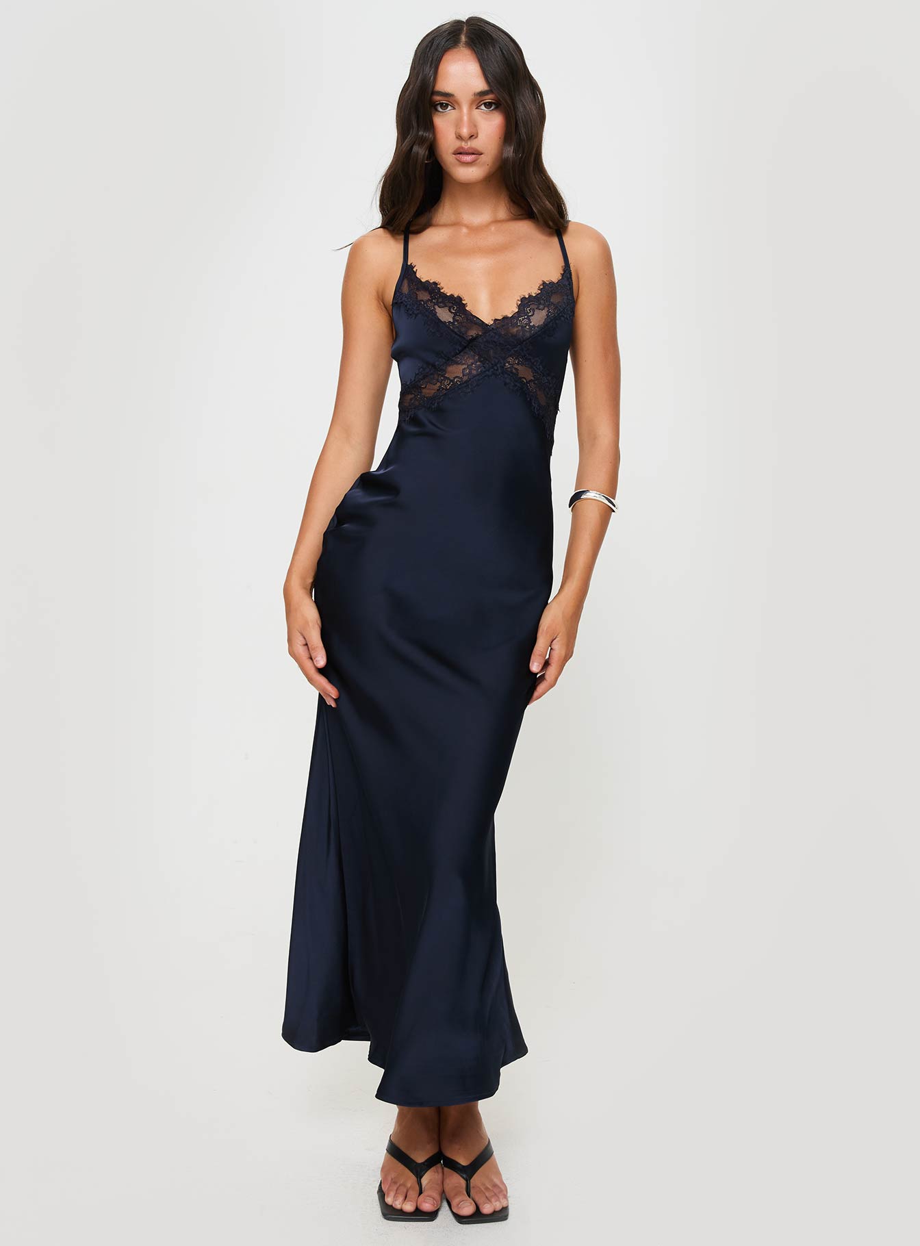 Treasure Bias Cut Maxi Dress Navy Princess Polly