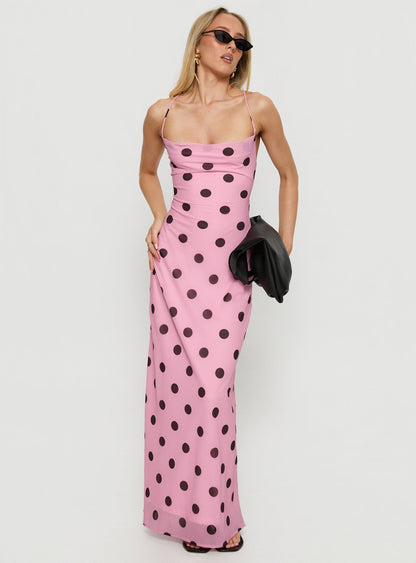 Celena Maxi Dress Pink / Brown Polka Princess Polly
