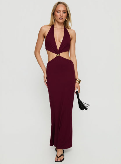 Idella Halter Cut Out Maxi Dress Plum Princess Polly