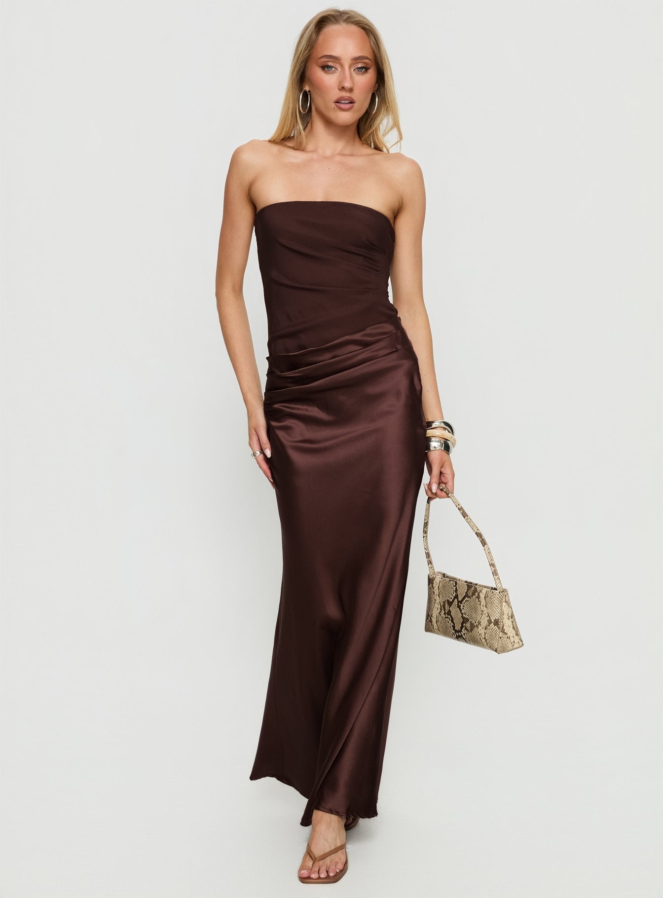 Lulita Strapless Maxi Dress Brown Princess Polly