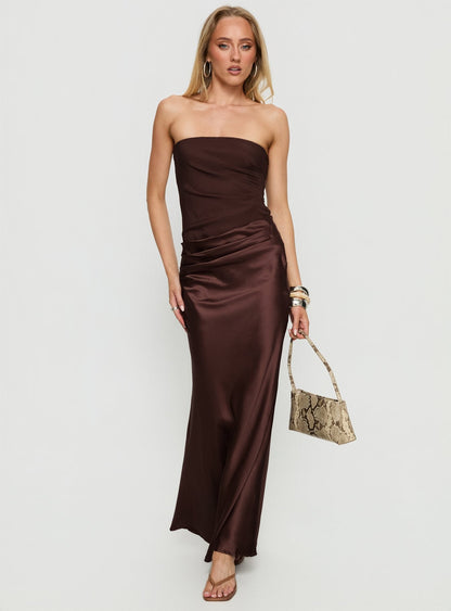 Lulita Strapless Maxi Dress Brown Princess Polly