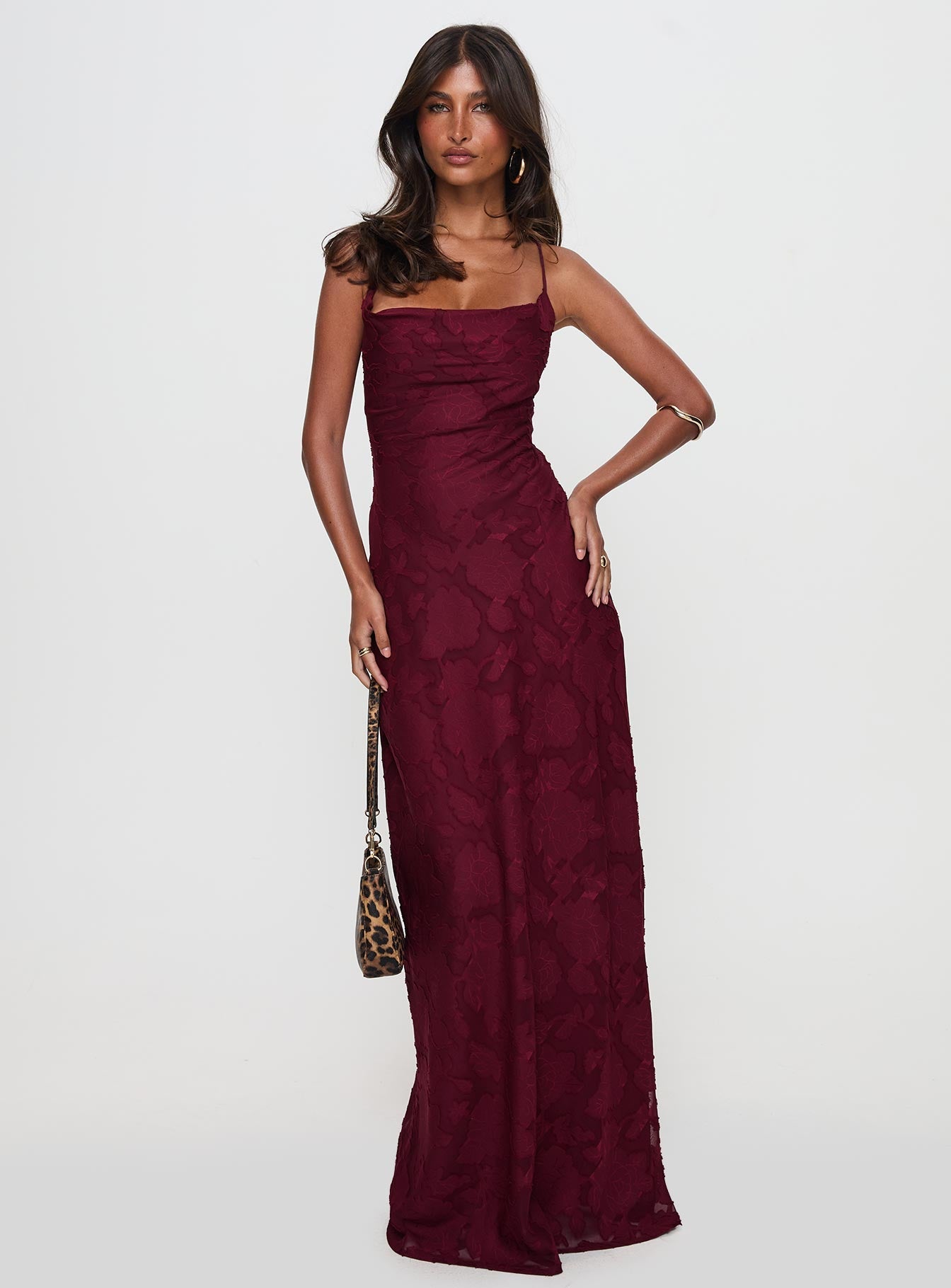 Celena Maxi Dress Burgundy Burnout Princess Polly