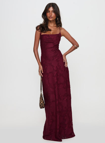 Celena Maxi Dress Burgundy Burnout Princess Polly