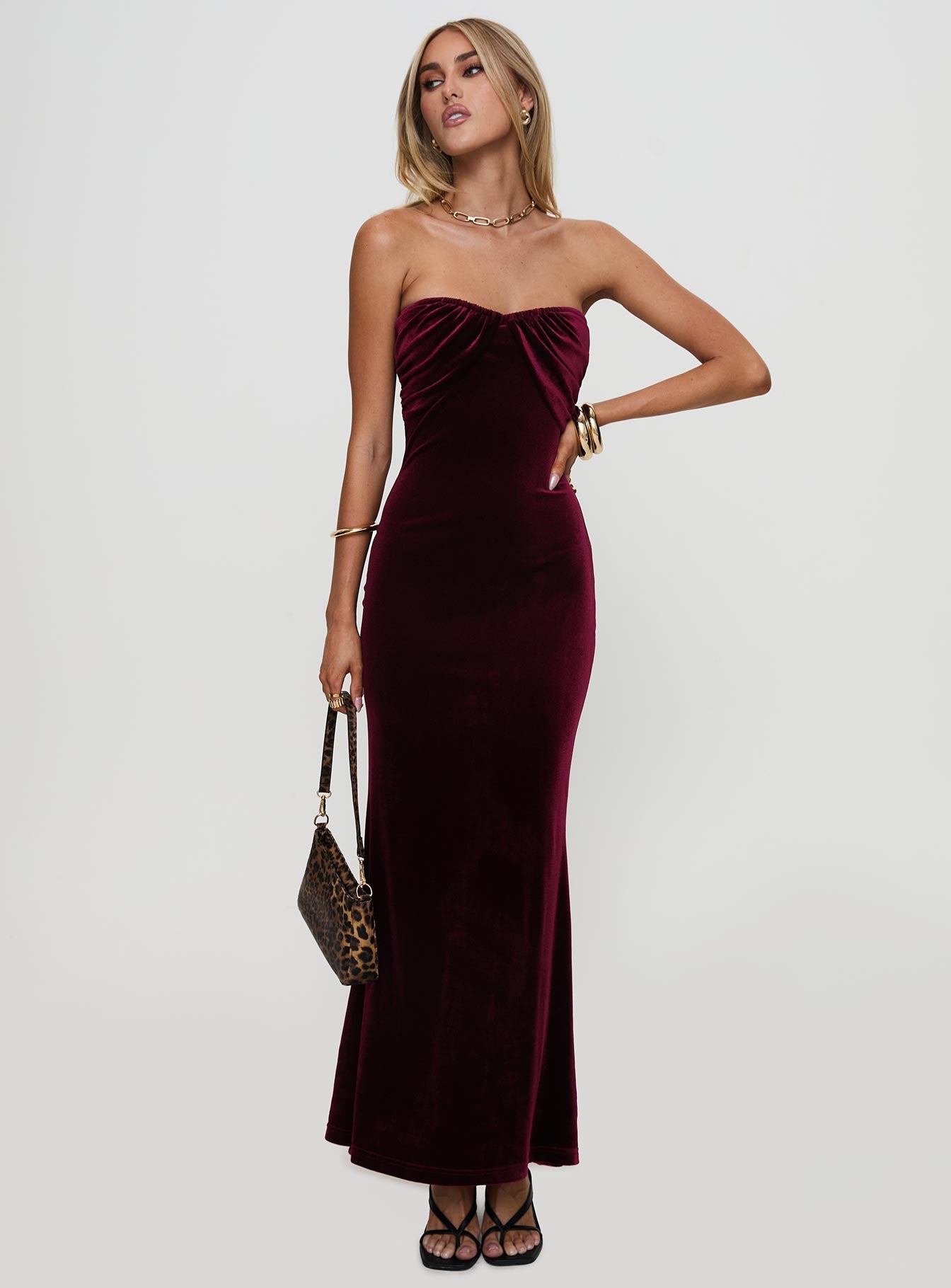 Irena Strapless Maxi Dress Burgundy Princess Polly