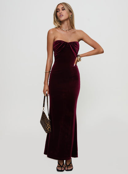 Irena Strapless Maxi Dress Burgundy Princess Polly