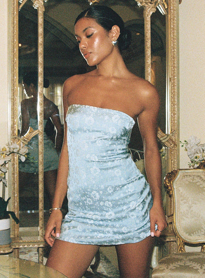 Ramie Strapless Mini Dress Blue Princess Polly