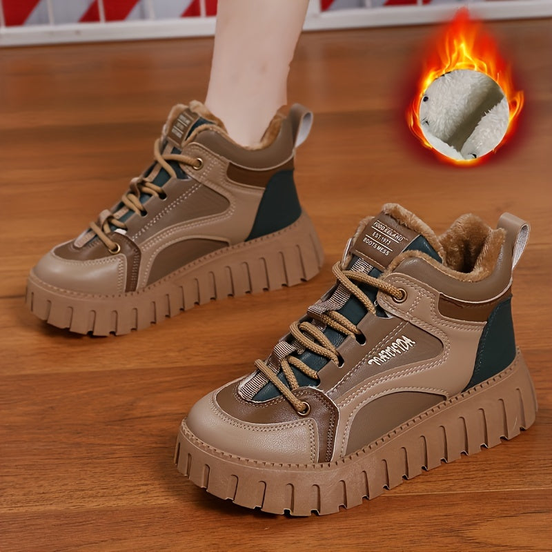 Women's Non-Slip Color Block Sport Shoes with Thickened Medium Tube and Warm Thick Bottom Beauty World Shop