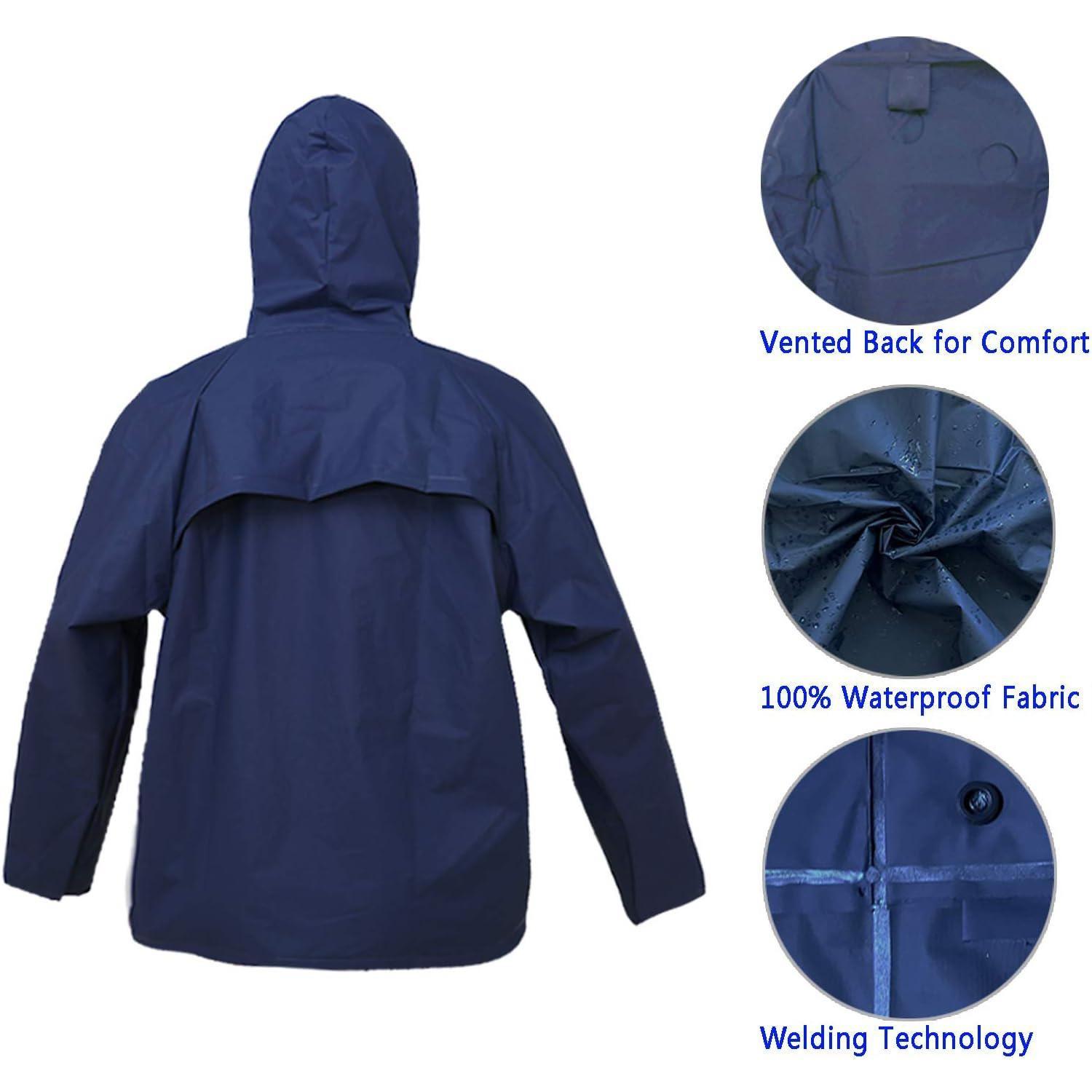 Ultra-Lite Rain Coat with Pants for Men Women, Waterproof Rain Suit for Sport, Rain Suits Lightweight Rain Gear (Navy) Beauty World Shop