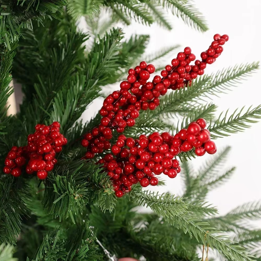 Christmas Artificial Red Berries Branch Fake Plants Flowers Holly Berry Stamen Wreath Ornaments for Xmas Tree Party Home Decor