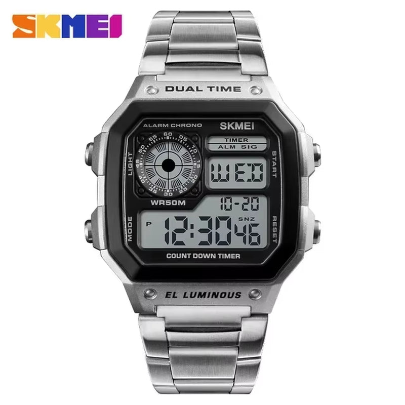 1335 Digital Watch for Men Retro Sports Waterproof Chrono Electronic Mens Wristwatches Stainless Steel Clock Reloj Hombre