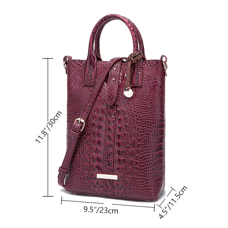 Elegant Crocodile Pattern Tote Bag, Trendy Office & Work Purse, Women's Classic Handbag Beauty Fashion