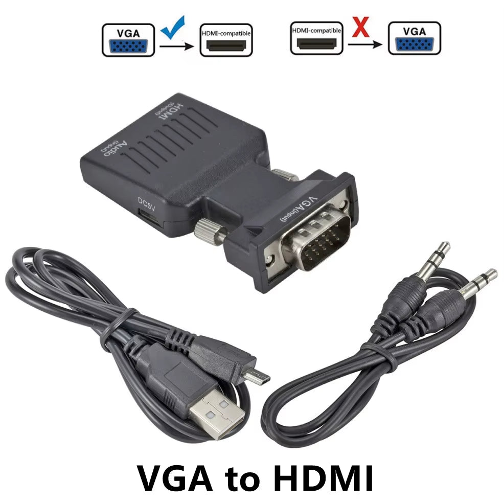 VGA to Hdmi-Compatible Adapter Converter 1080P HDMI to VGA Adapter for PC Laptop to HDTV Projector Video Audio Converter
