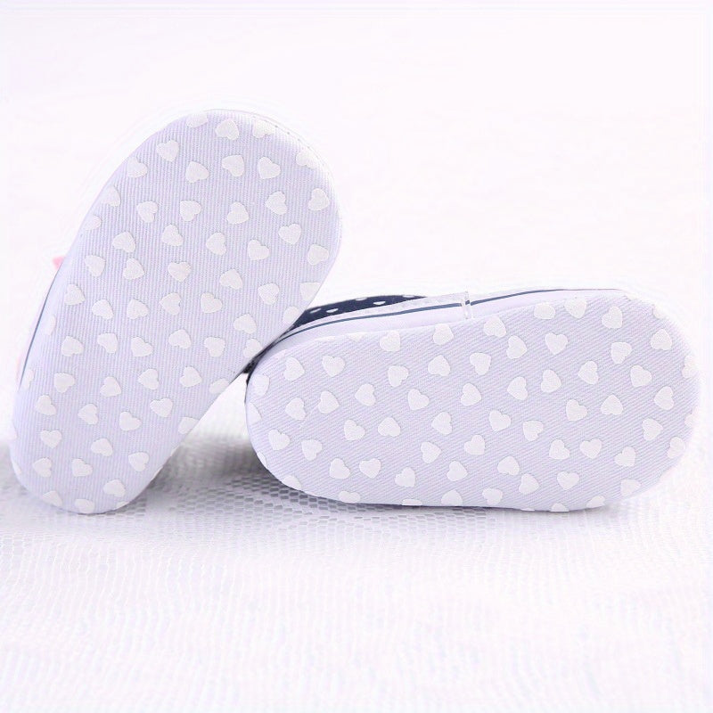 Baby Girls Heart Printed Lightweight Skate Shoes With Bowknot, Comfortable Non-slip Sport Walking Toddler Shoes, Fall Beauty World Shop