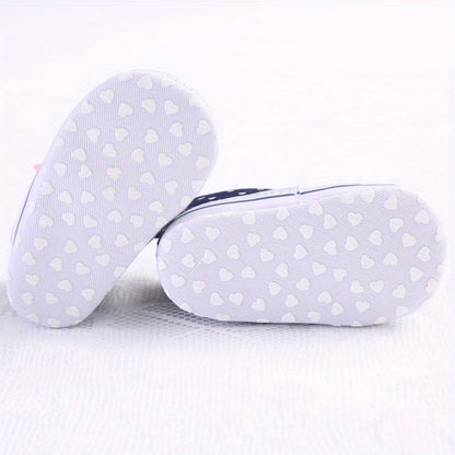 Baby Girls Heart Printed Lightweight Skate Shoes With Bowknot, Comfortable Non-slip Sport Walking Toddler Shoes, Fall Beauty World Shop