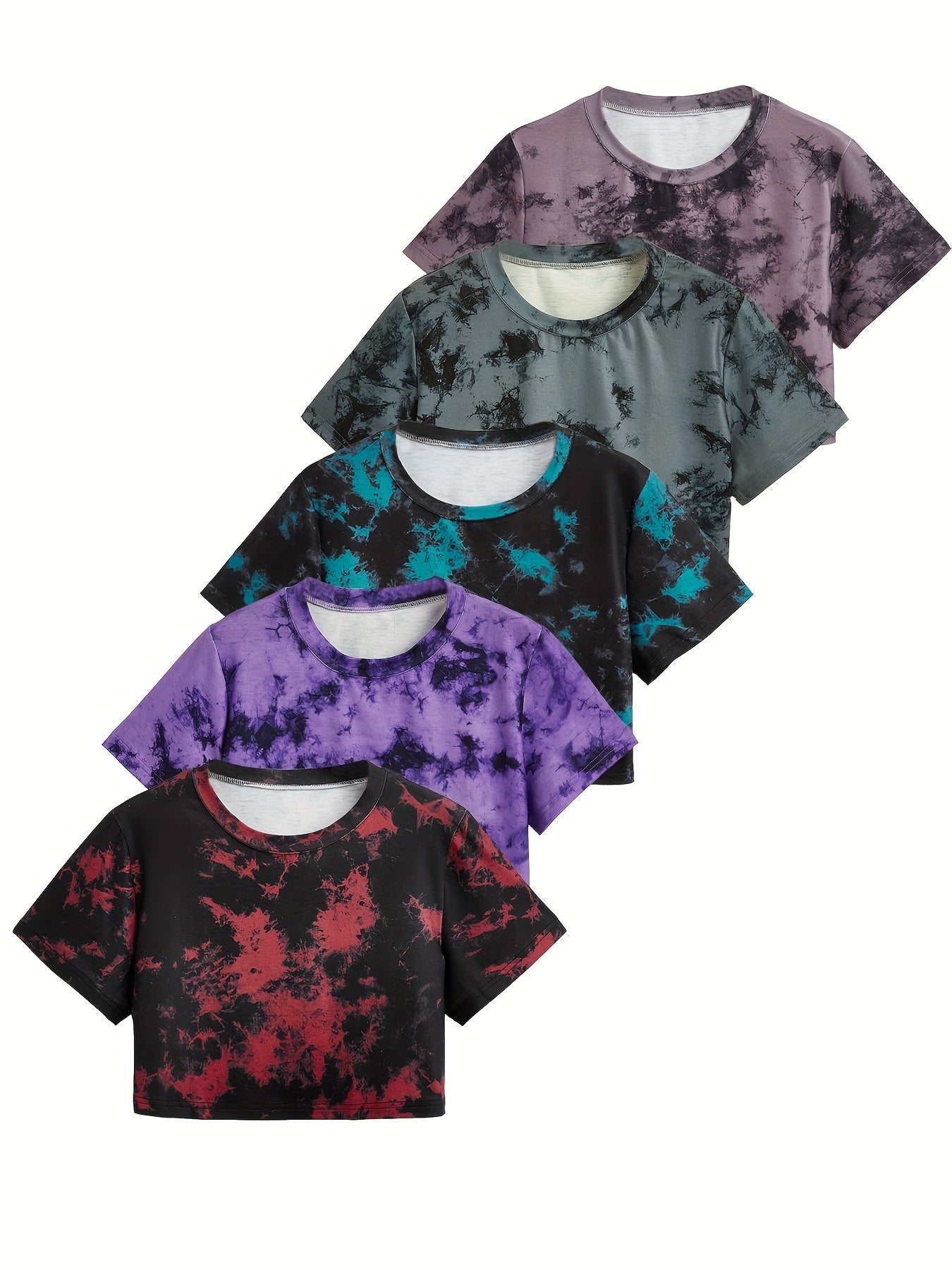 Women's Tie-Dye Short Loose Fit Casual Sport T-Shirt 5pcs Set Beauty World Shop