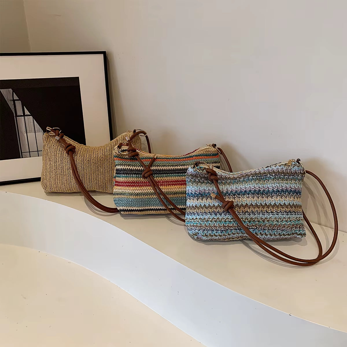 Women'S Striped Woven Straw Tote Bag - Lightweight Large Capacity with Detachable Coin Purse & Zip Closure for Beach Vacation